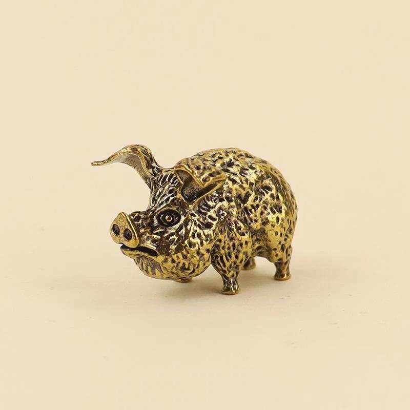 Handgefertigte Messing-Figur des chinesischen Tierkreiszeichens Schwein Retro Glücksbringer für Zuhause Perfekt als Geschenk zum Mondneujahrsfest Bürodekoration