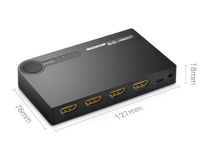Ugreen 3-Port HDMI Switch Splitter - 4K 3D, 7.5 Gbps Speed, 36-bit Color Depth, Black (Model 40234)