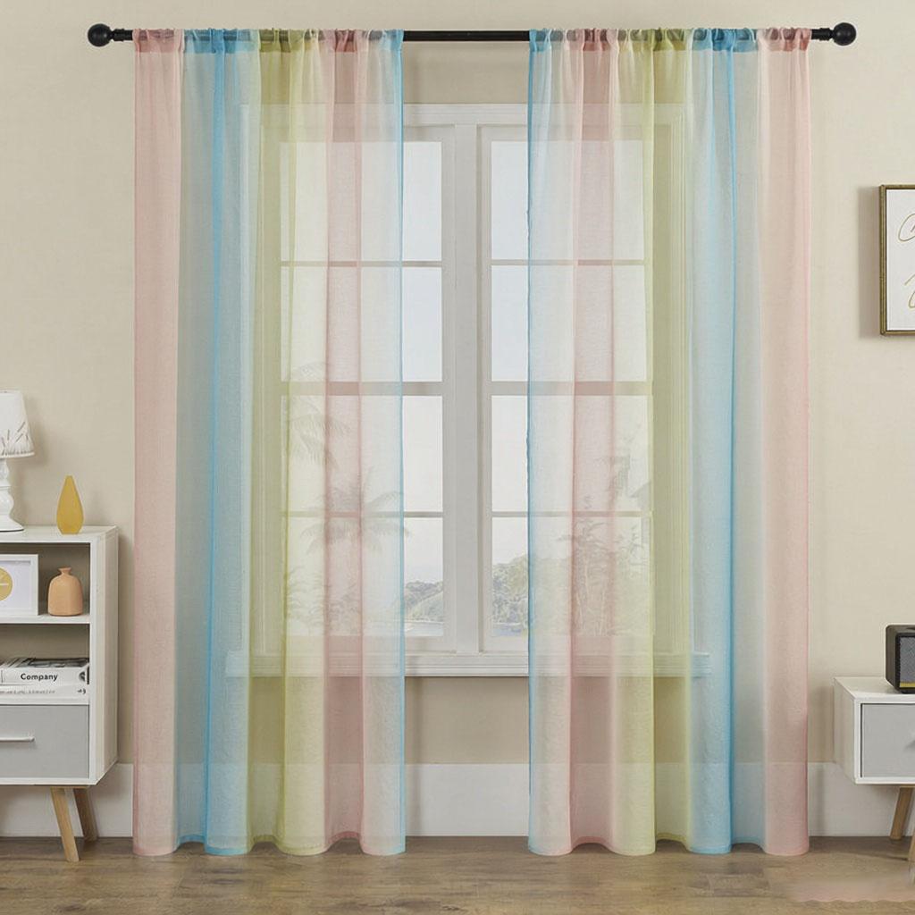 Rainbow Sheer Curtains - Light Filtering Voile Scarf for Balcony, Bay Window, Living Room, Room Divider & Privacy