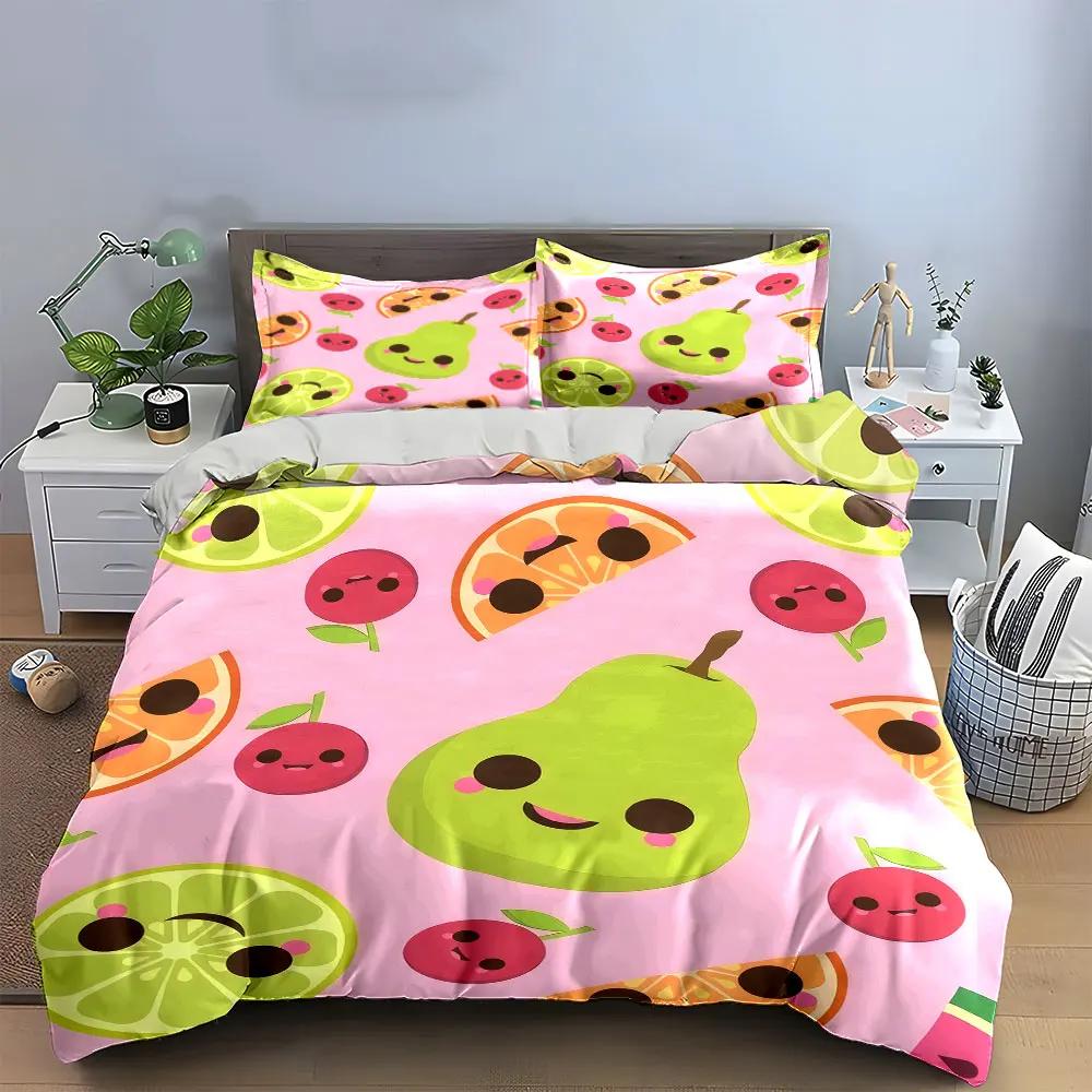 Fruit Pattern Decorative Set Bedding Set with 1 Duvet Cover 2 Pillowcases Single Double King Queen Gift