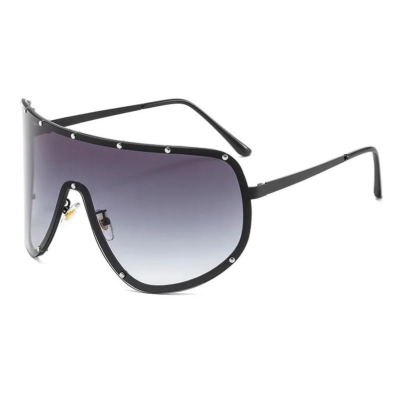 Oversized Rimless Shield Sunglasses Women Men New One Piece Lens Visor Mask Windproof Black Big Sun Glasses Shades Unique Uv400