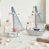 Nautische Houten Zeilboot Modellen Kuststrand Stijl Blauw Wit Schip Tafelblad Beeldje voor Huis Woonkamer Kantoor Boerderij Decor