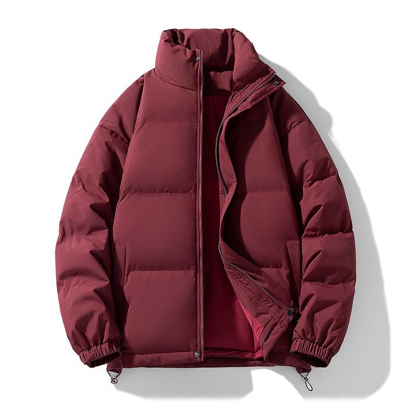 Unisex Solid Color Stand Collar Puffer Jacket Winter Thick Warm Casual Loose Fit Hoodless Down Alternative Coat