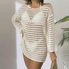 Women S Sexy Hollow Out Knit Long Sleeve Beach Cover Up Dress