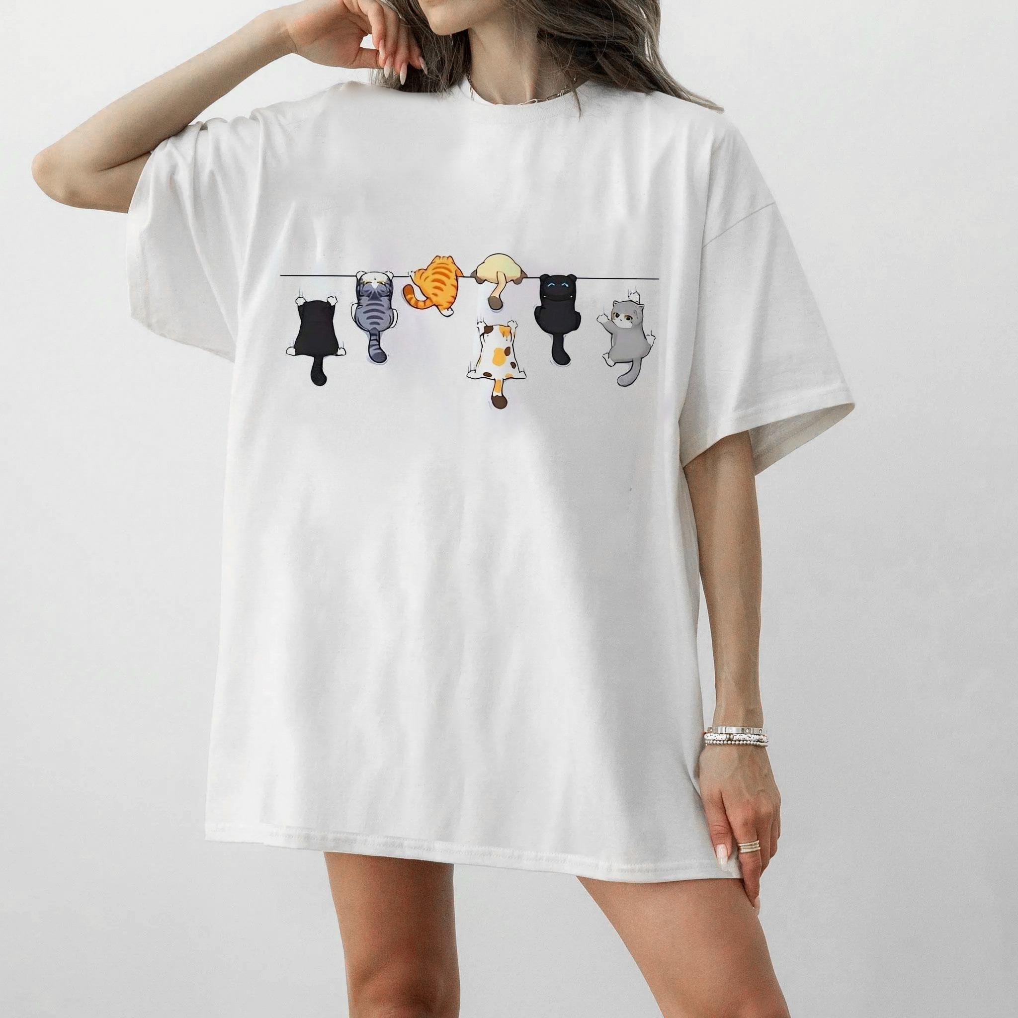 

Novelty Cute Cat T Shirts Meme Tee Women Unisex Cotton Summer Harajuku Oversized Funny Short Sleeve Cats Lovers Gifts Loose Casual 4XL