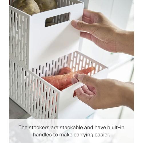 Yamazaki Vegetable Storage Tower, White, Approx. W15.3 x D32 x H12.2cm, Stackable, with Sliding Drawers, Root Vegetable Storage, Vegetable Compartment