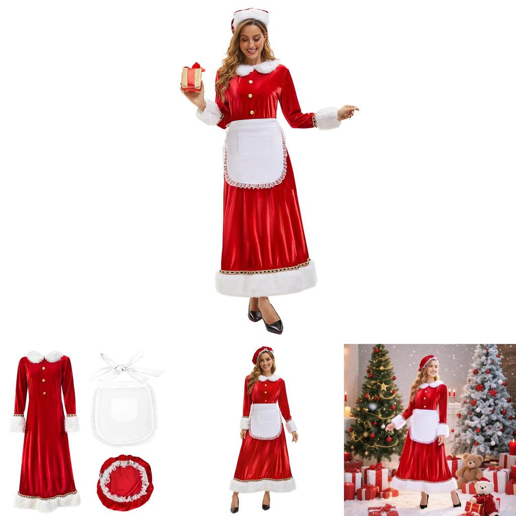 Christmas Santa Costume Dress For Adults With Polyester Fabric For Holiday Parties
