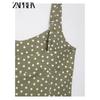 Zaprha 2025 New Arrival Elegance Linen Polka Dot round Neck Camisole Midi Skirt Dress Waist Slim Looking 8008677
