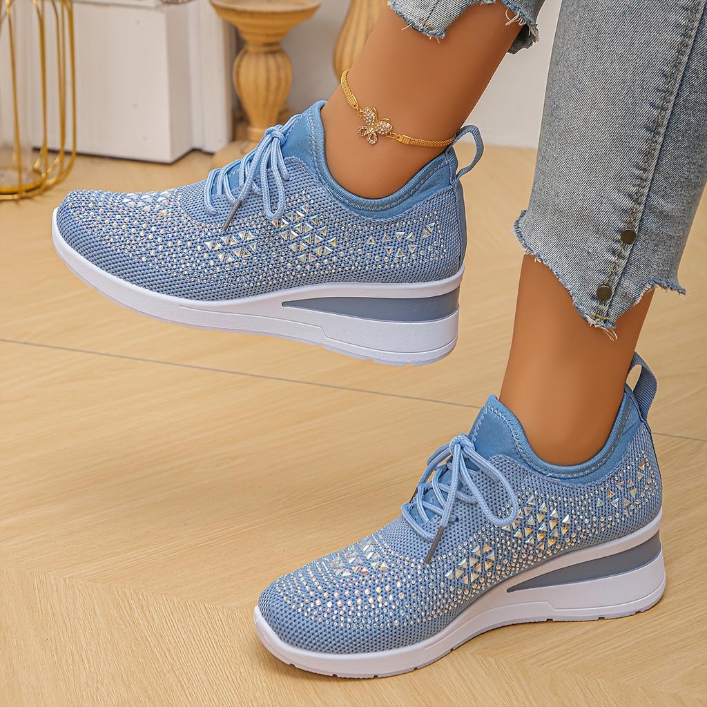 A Pair of Crystal-Embellished Women'S Sneakers | Casual Low-Top, Comfortable and Versatile for All-Season Wear, Fabric Upper and PVC Sole