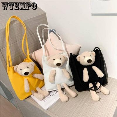 Damenhandtasche Mode Bär Canvas Tasche Einfache Lässige Hundert Eimer Tasche Cartoon Umhängetasche