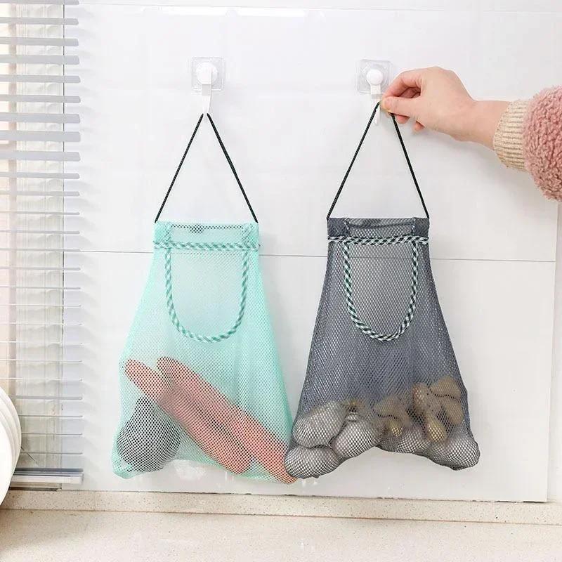 Kitchen Supplies Reusable Mesh Storage Tote Bag Portable Grocery Fruit Vegetable Washable Cotton Mesh Rope Storage Bag Tools