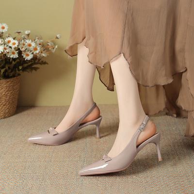 Patent Leather Bag Head Sandals Women's Summer New Versatile Thin Heel Pointed One-word Buckle Temperament High Heels