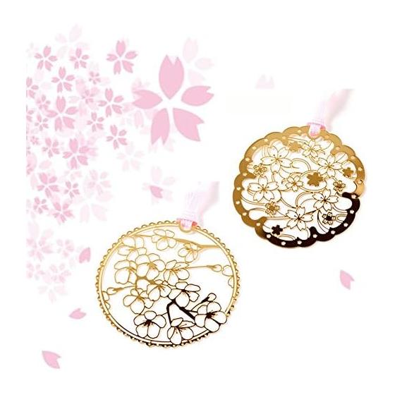 Set of 6 Metal Bookmarks with Cherry Blossom Motif, Elegant Gold Plated Lace and Ribbon Design, Animal Silhouette, Perfect for Readers and Gifts,