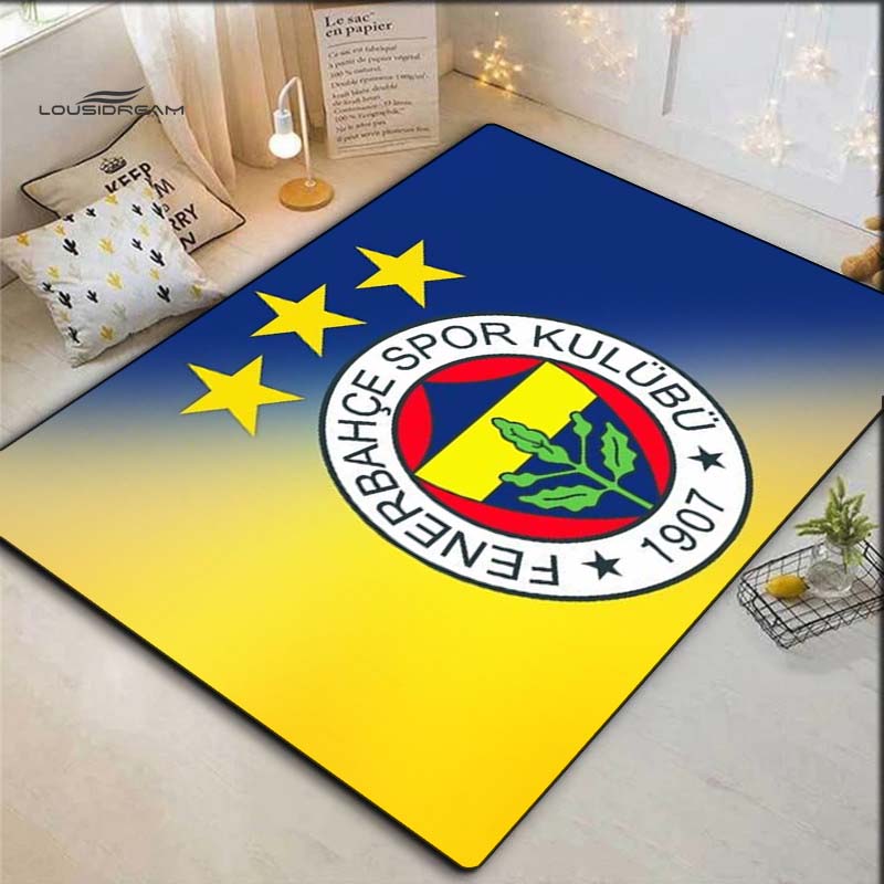 Blue Yellow Gradient Football Club Crest Print Area Rug, Sports Fan Non-Slip Floor Mat for Living Room Bedroom Home