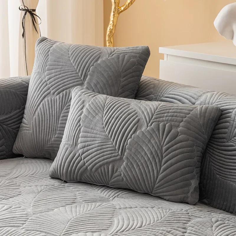 Leaves Jacquard Sofa Cover for Living Room, Nordic, Thick, Plush, Lounge Corner, L Shape, Towel Cover, Non-Slip Couch Protector