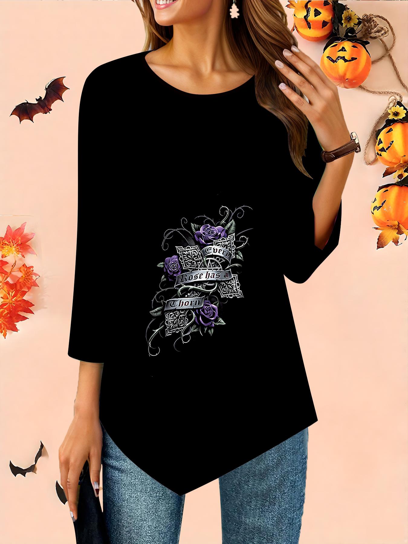 

Женская свободная футболка с круглым вырезом и рукавом три четверти, 3D-рисунок на Хэллоуин, идеальный подарок на Хэллоуин и Рождество 8XL фиолетовый