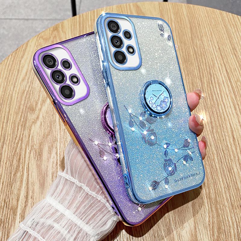 KADEM For Samsung Galaxy A53 5G Cover Flower Decor TPU Phone Case with Ring Kickstand