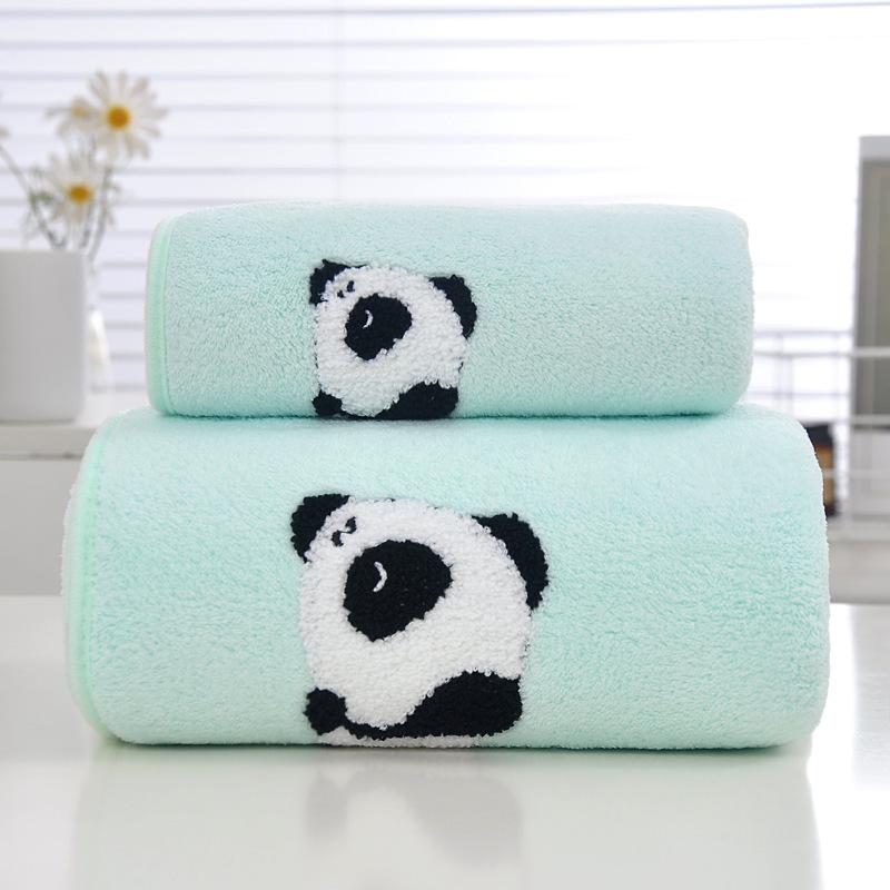 Korallfleece Nationales Schatz Panda Stickerei Mutter und Kind Set Handtuch Saugfähig Haushalt Gesichtsreinigung Badetuch Handtuch Hautfreundlich