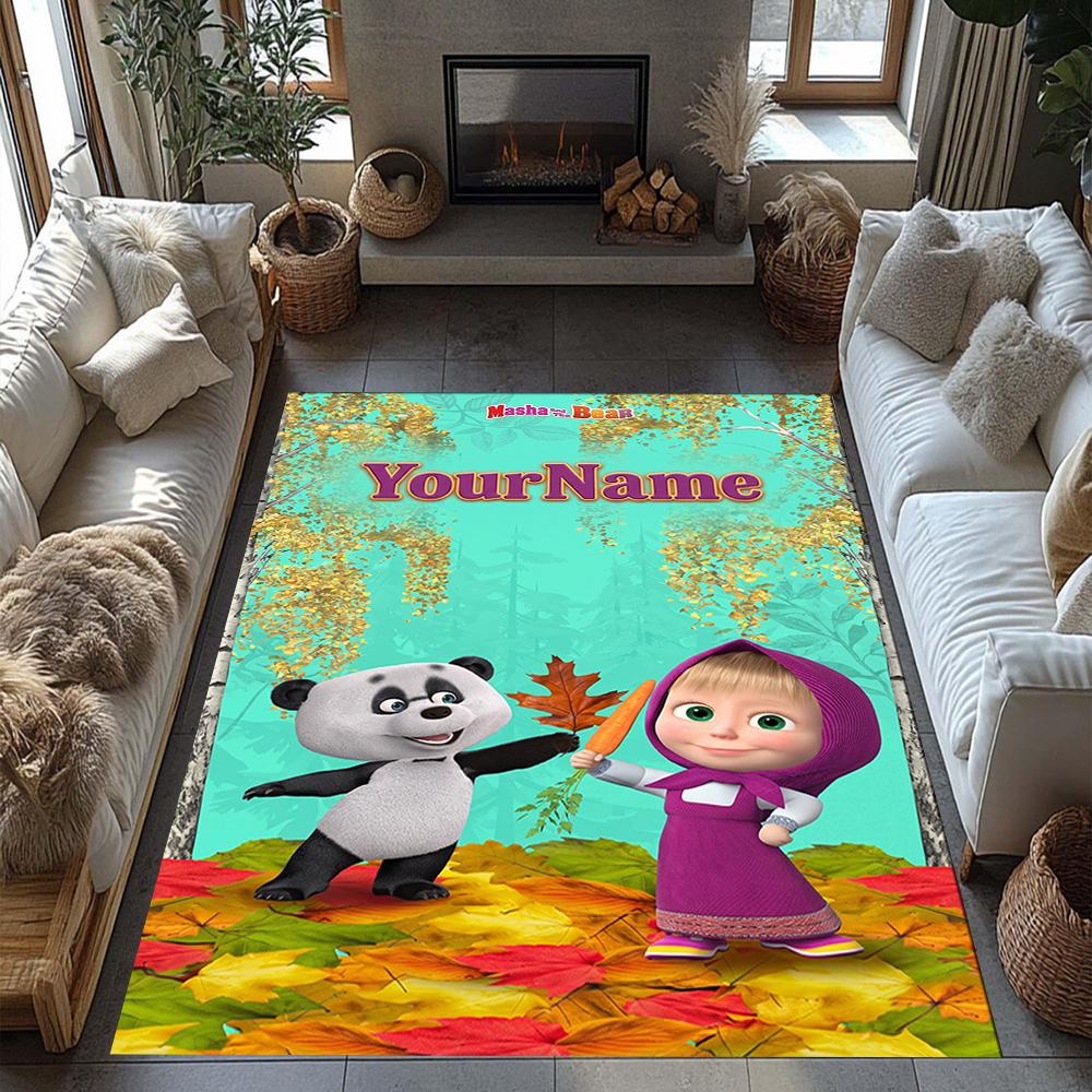Masha Bear Personalized Name Floor Mat Design for Dining Room Living Rooms Decorate room Study room Anti-slip Rug Office home decor