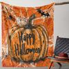 Cozy Flannel Halloween Blanket with Bat, Spider Web & Pumpkin Design Warm Throw for Couch, Bed, Car, Office, Camping