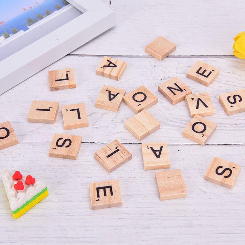 100Pcs Wooden Alphabet Scrabble Tiles Black Letters & Numbers Digital Puzzle