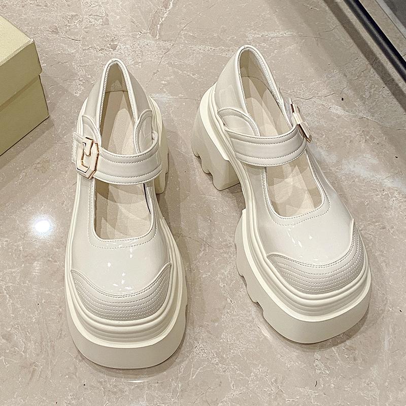 Stivali alla Moda 10,5 cm in Pelle Verniciata Autunno Stivali con Zeppa Piattaforma Scarpe Basse Casual Primavera Mary Jane Donna Tacchi Alti Chunky Scarpe di Marca