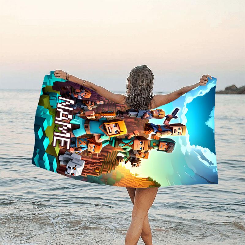 1pc Minecraft2 Beach Towel with Custom Name, Beach/Swimming/Bath/Picnic/Camping Towel, Suitable for Seaside Beaches