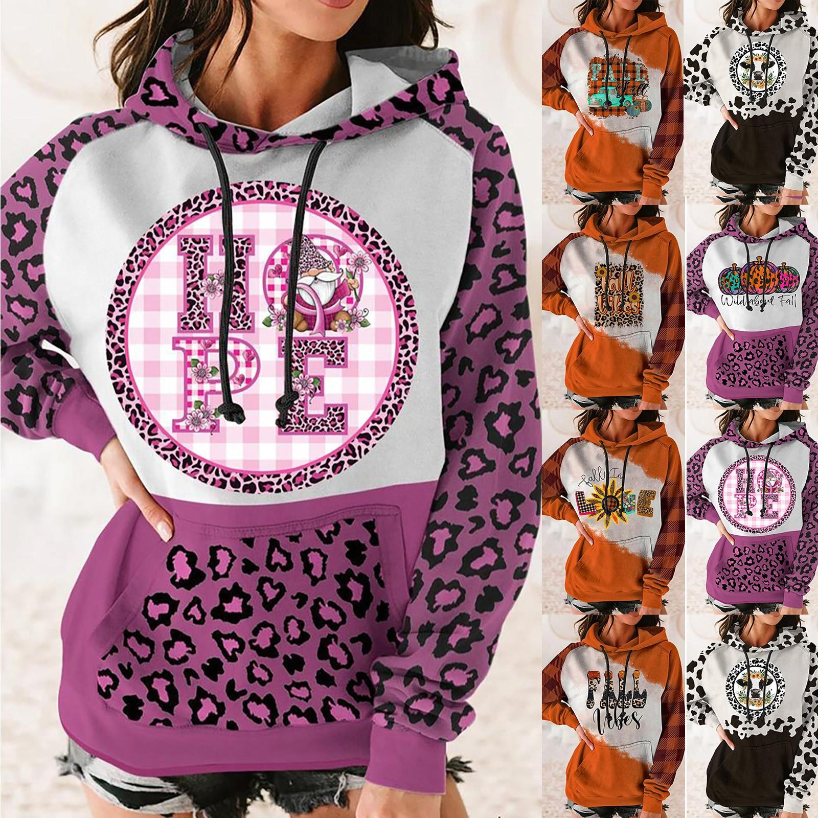 

Дамы Повседневная мода Длинный рукав Печатный Свободный круглый шея С капюшоном Свитер