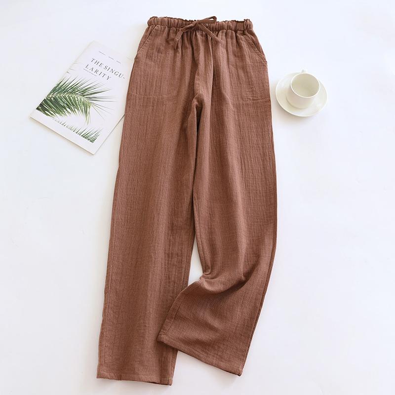 2026 New Spring and Autumn Couple Sleeper Pants 100% Cotton Gauze Color Knitted Pants Women's Checkered Home Pants