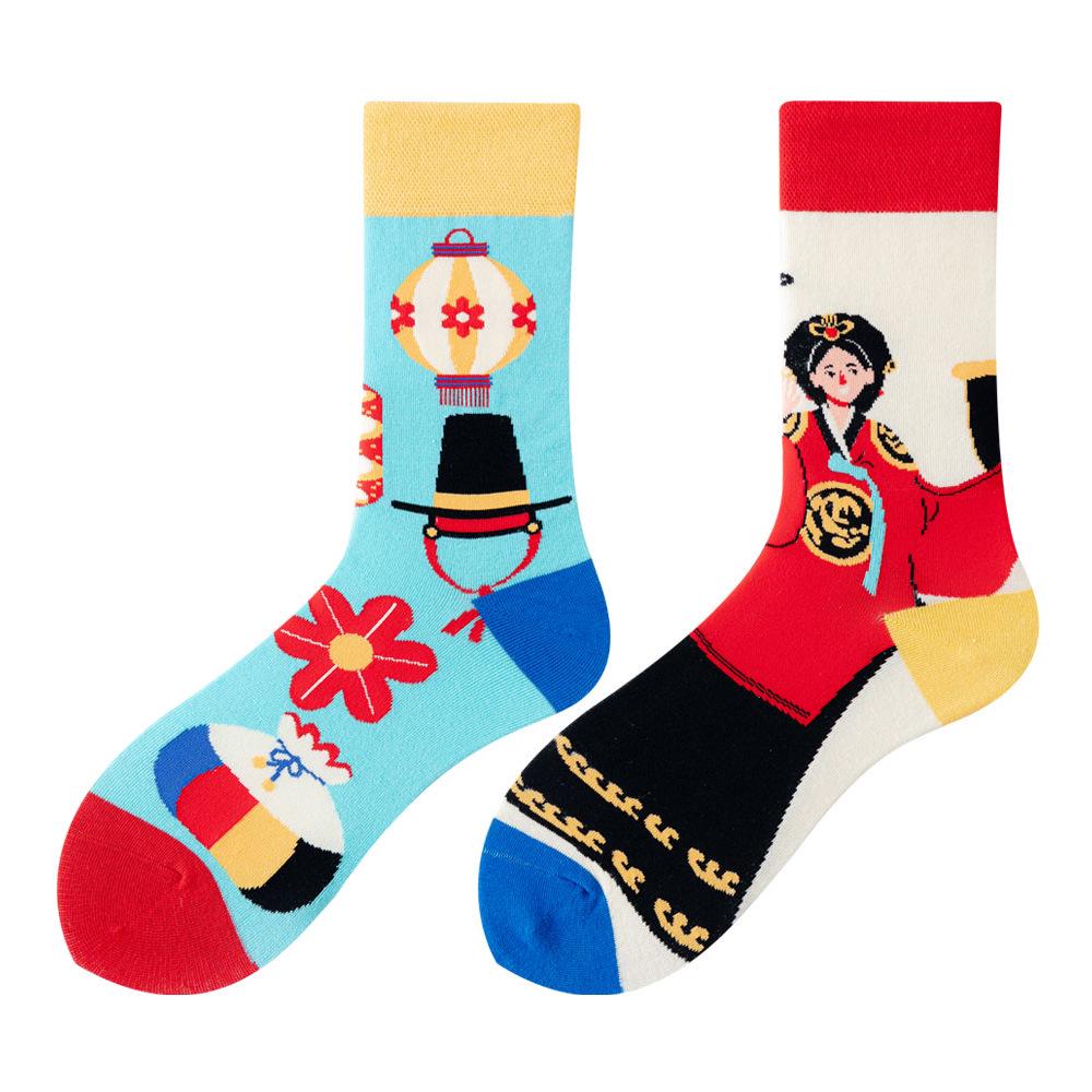 Asymmetric Colorful Christmas Cotton Socks for Couples