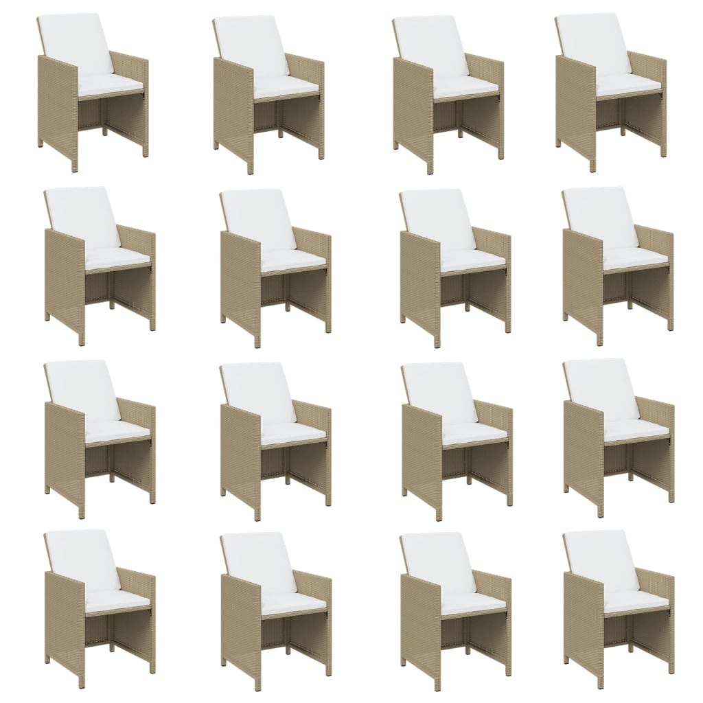 17 piece Beige Garden Dining Set with Cushions Poly Rattan