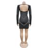 Women's Fashion Solid Mesh Crystal Long Sleeve Dress