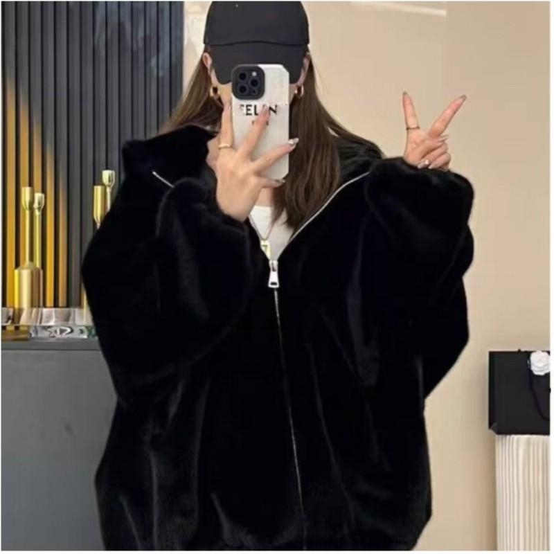 Women's Winter Fleece Hooded Jacket Solid Color Oversized Short-Sleeve Short-Length Jacket