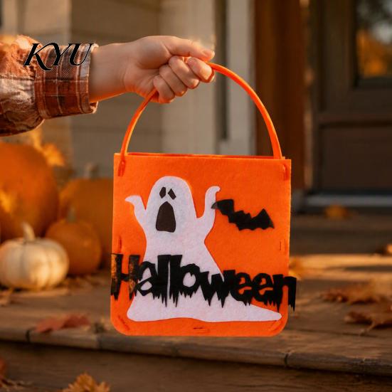 Portable Candy Storage Containers Halloween Felt Trick or Treat Bags, Cartoon Owl Bat Devil Pumpkin Kids Durable Pails Handheld Tote Reusable