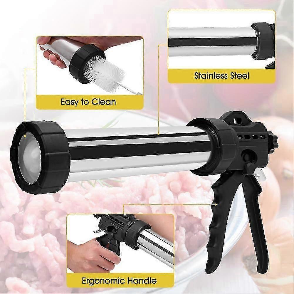 Jerky Gun Kit Stainless Steel 1LB Sausage Stuffer for Ground Meat with 5 Nozzles Dual Function