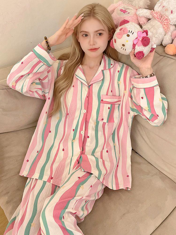 2025 Frühling/Herbst Niedliches Wolken-Baumwoll-Pyjama-Set für Mädchen - Langarm & Hose, Tragbar im Freien