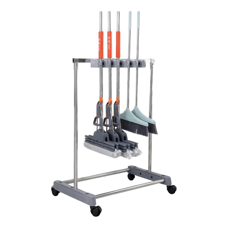 Stainless Steel Mobile Mop & Broom Organizer Rack