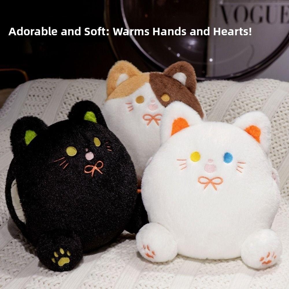 with Hand Pocket White Cat Plush Pillow Smile Black Cat Plush Doll  Home Decor