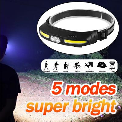 COB Headlamp Fishing Headlight 5 Lighting Modes Flashlight USB Rechargeable Head Light Outdoor Camping Portable Working Light