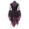 Gothic Lace Sheer Dress with Chinese Collar and Back Lace-Up, Irregular Hem, Perfect for Halloween Cosplay (JP, Alphabet, Small)