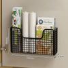 1Pc Iron Storage Rack With 2 Patch Hooks Punch-free Kitchen Cabinet Door Inner Wall-mounted Shelf Storage Box