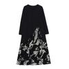 Maxi Long Floral Long One Loose Body Autumn Dress [TAITENG] Dress, Sleeve, Pattern, Switching, V-Neck, Length, Piece, Autumn, Oversized, Dress, Tunic,