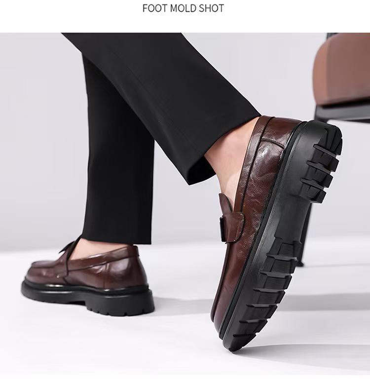 2025 Autumn Men's British Style Soft Sole Leather Shoes - Casual, High-End, Outdoor, Formal, Thick Sole