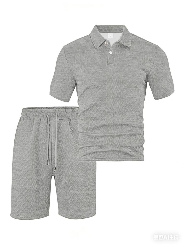 Heren Casual Sport Jacquard Korte Mouw Polo Shirt En Korte Broek Set