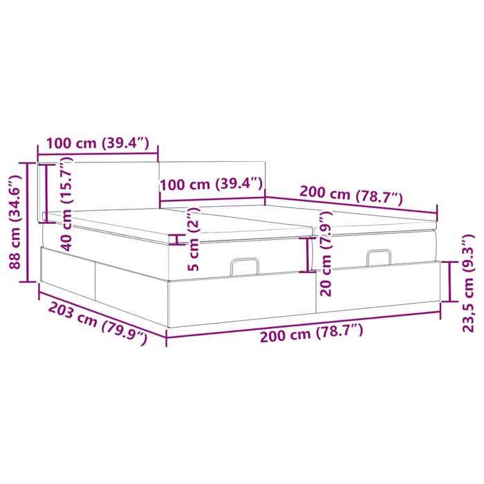 VidaXL Cadre de lit ottoman avec matelas gris foncé 200x200 cm velours 3312912