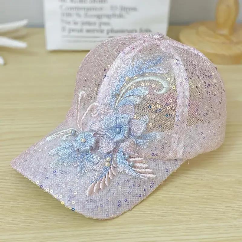 

New Fashion Women Cap Flower Pendant Baseball Cap Female Outdoor Adjustable Streetwear Summer Trucker Hat XXL& 8Y рожевий