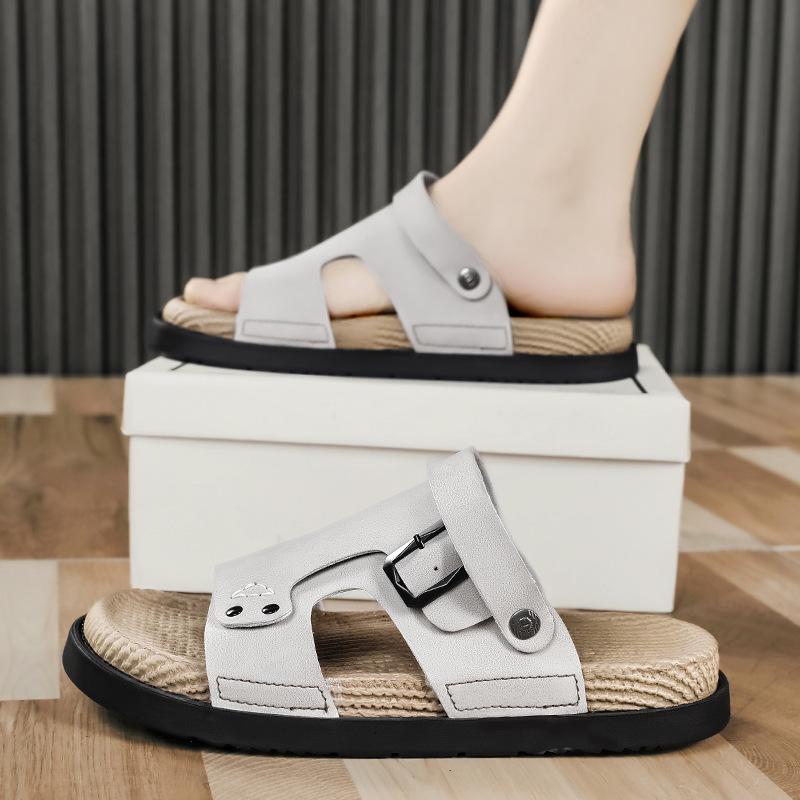 Light luxury men's summer 2 new soft bottom strap heel slippers trendy outer wear trendy brand