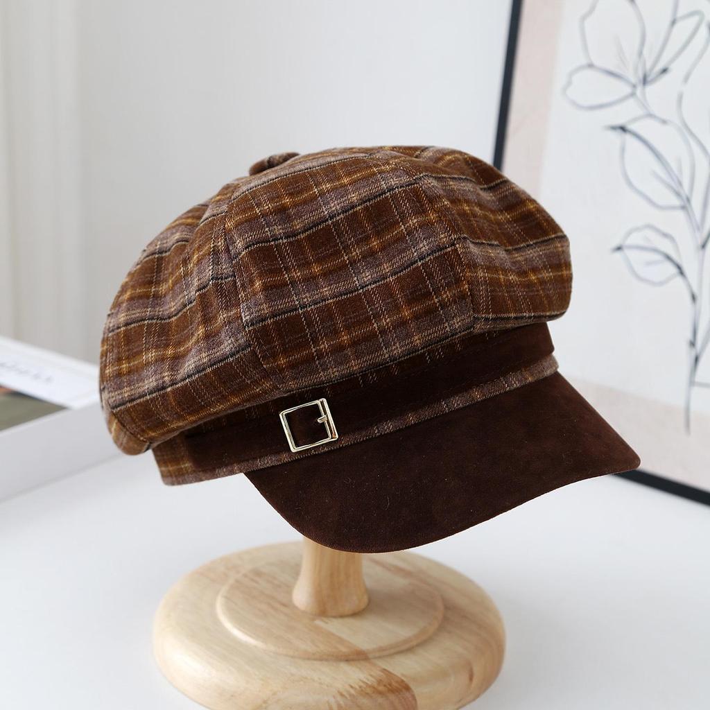 Damen Schiebermütze im koreanischen Stil mit Karomuster - Trendig und vielseitig für Herbst/Winter