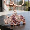 Keychain Pendant 3D Cartoon Rhinoceros Design Sparkling Rhinestones Inlaid Key Chain with Lobster Clasp Key Ring Bags Accessories