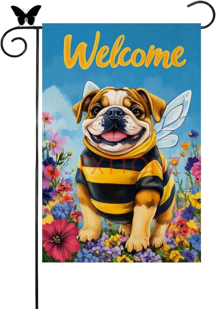 Welcome Spring Summer Bulldog Decorative Garden ag owers Bee Yard Outside Decorations Seasonal Outdoor Small Home Decor WZZ